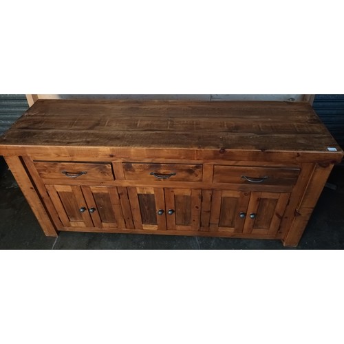 346 - Contemporary rustic country house sideboard, the rectangular top above three short drawers and three... 