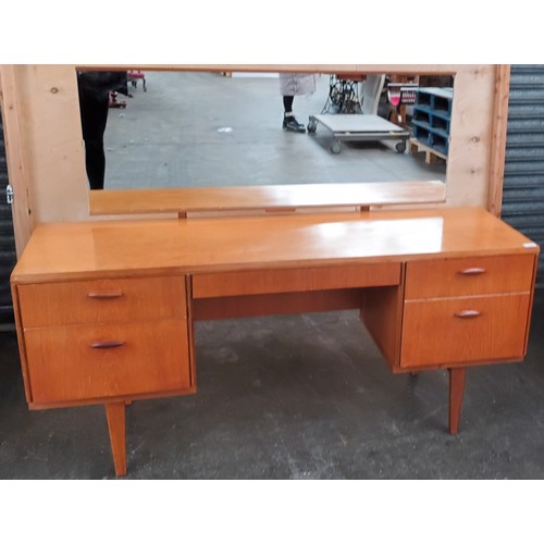 356 - Mid-century Teak pedestal dressing table with full length back mirror [Beithcraft] [114x152x50cm- wi... 