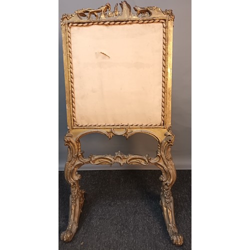 362 - Regency moulded gilt frame fire screen, fitted with floral embroidery, raised on trestle supports [1... 