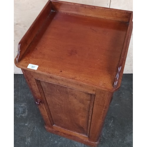 367 - Victorian pot cupboard, the gallery top above a single door opening to interior storage [82x41x38cm]