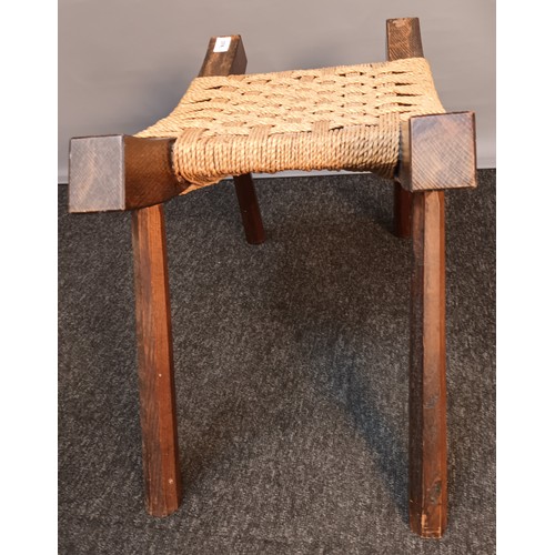 374 - Early 1920's oak framed stool with weaved seat [40x44x33cm]