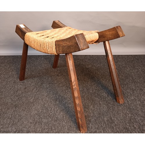 374 - Early 1920's oak framed stool with weaved seat [40x44x33cm]