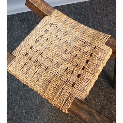 374 - Early 1920's oak framed stool with weaved seat [40x44x33cm]