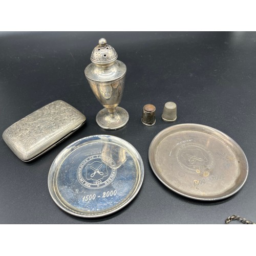 67 - A Selection of silver hallmarked items and various drinks labels. Includes Two Edinburgh silver engr... 