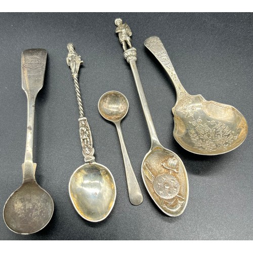 68 - Selection of silver hallmarked flatware items to include London silver caddy spoon, Edinburgh silver... 