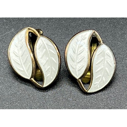 88 - A Pair of Norwegian silver and enamel leaf design clip on earrings.