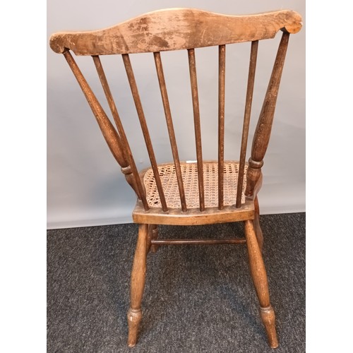 395 - Antique Childs spindle back chair with weaved seat and raised on turned legs