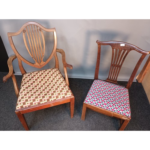 391 - Georgian board room chair, together with 19th century shield back arm chair. [88cm high]