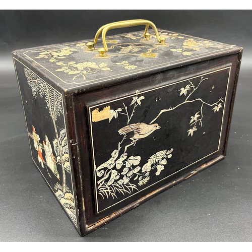 138 - Antique Chinese Mahjong game fitted within an ornate carry case, each panel depicting various figura... 