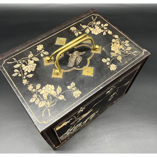 138 - Antique Chinese Mahjong game fitted within an ornate carry case, each panel depicting various figura... 