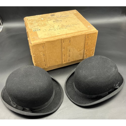 149 - Two Antique gent's bowler hats. Both produced by Lock & Co Hatters London. Comes with cardboard box.