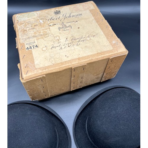 149 - Two Antique gent's bowler hats. Both produced by Lock & Co Hatters London. Comes with cardboard box.