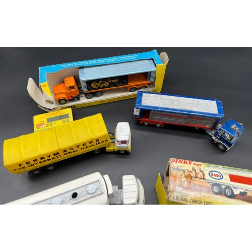 231 - A Selection of four various Corgi and dinky lorry models to include Dinky ESSO A.E.C. Fuel Tanker No... 