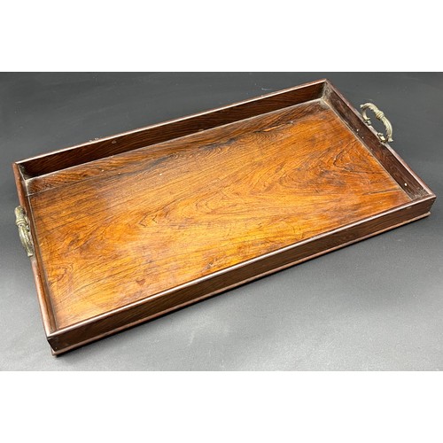 237 - 19th century wood and double brass handle serving tray. [47x26cm]