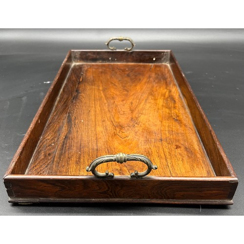 237 - 19th century wood and double brass handle serving tray. [47x26cm]