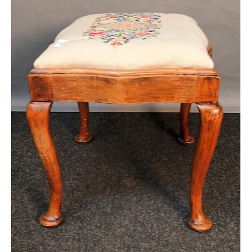 377 - 19th century stool, the embroidered cushioned seat, raised on cabriole legs ending in pad feet. [44x... 