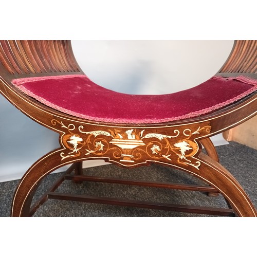 366 - 19th century inlaid X frame stool