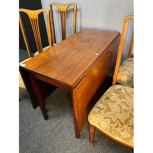 339 - 19th century drop end dining table together with four matching Edwardian inlaid dining chairs. [71x1... 