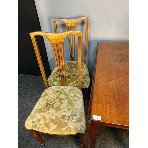 339 - 19th century drop end dining table together with four matching Edwardian inlaid dining chairs. [71x1... 