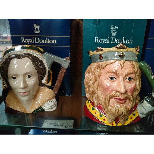 105 - Collection of 4 Royal Doulton Toby jug to include King Arthur, Queen Victoria, Katherine Howard and ... 