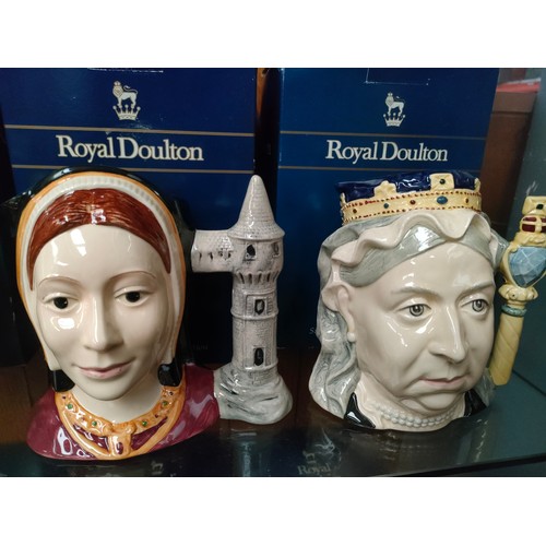 105 - Collection of 4 Royal Doulton Toby jug to include King Arthur, Queen Victoria, Katherine Howard and ... 