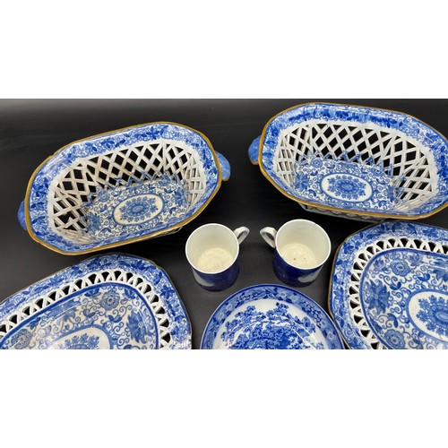 283 - A Collection of Pealware blue and white wares, includes pierced baskets and dishes, cups and saucers... 