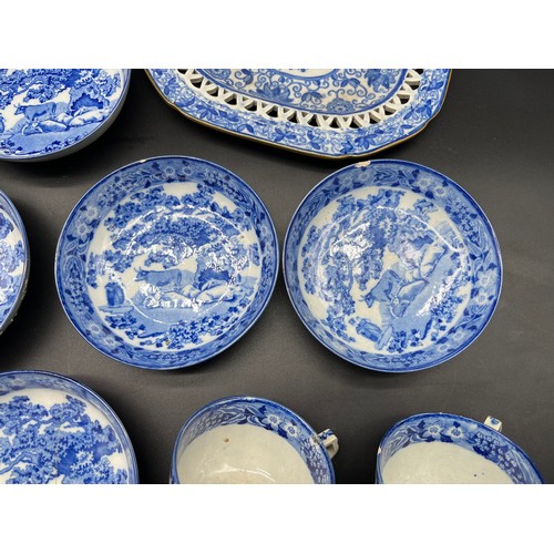 283 - A Collection of Pealware blue and white wares, includes pierced baskets and dishes, cups and saucers... 