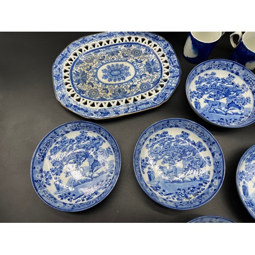 283 - A Collection of Pealware blue and white wares, includes pierced baskets and dishes, cups and saucers... 