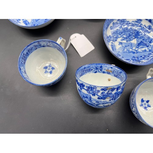 283 - A Collection of Pealware blue and white wares, includes pierced baskets and dishes, cups and saucers... 