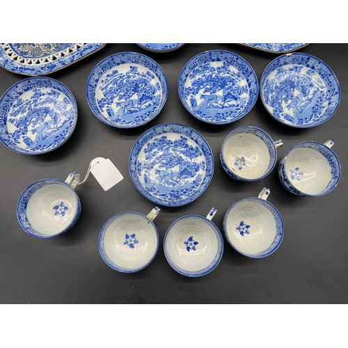 283 - A Collection of Pealware blue and white wares, includes pierced baskets and dishes, cups and saucers... 