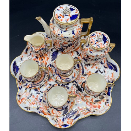 284 - Victorian Thomas Bevington Staffs porcelain coffee set, Designed in an Imari style. [Tray As found- ... 