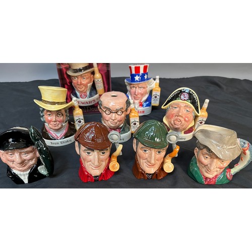 442 - A Lot of 9 various Royal Doulton character jugs, Includes The Poacher, The Sleuth x2 [One ltd editio... 