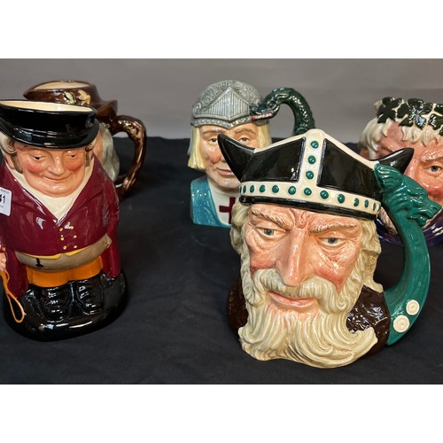 441 - A Lot of five Royal Doulton Large character toby jugs. Includes Viking, The Huntsman, Bacchus, St Ge... 