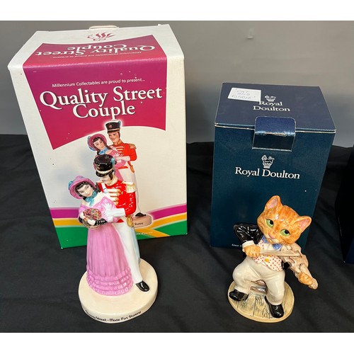 428 - Four various Royal Doulton figures to include Quality Street Couple limited edition, The Cat and the... 