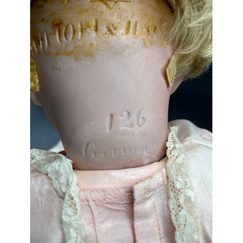 417 - Antique German Doll. Bisque head with nodding eyes. [Damage to figures- see images] [55cm in length]