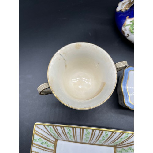 413 - Selection of collectable porcelain to include 19th century Derby two handle cup with raised relief f... 