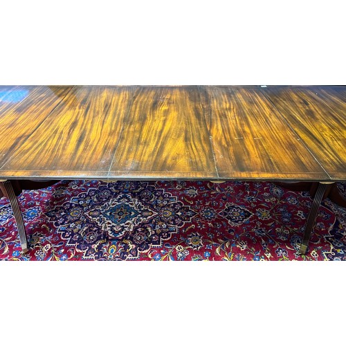 398 - Large antique Mahoghany William Tillman style dining room table, three leaves, two pedestal supports... 