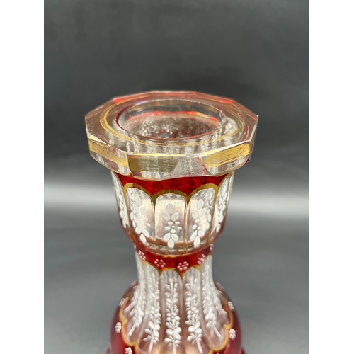 297 - A Lot of 19th century etched ruby glass wine glasses, cranberry etched glass, two ruby and gold pain... 