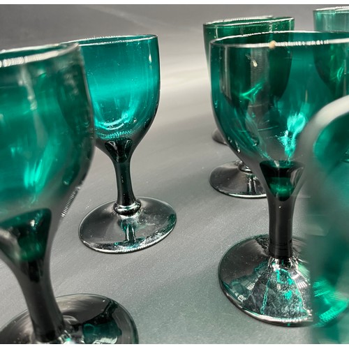 295 - A Collection of Fourteen 19th century English 'Bristol Green' wine glasses.