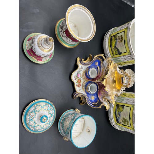 291 - A selection of 19th century collectable porcelain to include two ornate lidded preserve pots, ornate... 