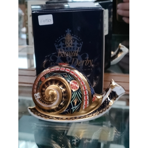 116 - Limited edition Royal crown Derby Golden Snail with stopper & box