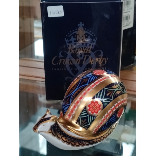 116 - Limited edition Royal crown Derby Golden Snail with stopper & box