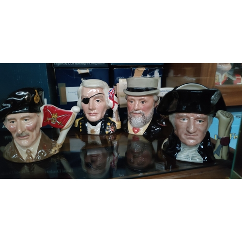 124 - Collection of 4 Royal Doulton Toby includes Viscount Montgomery of Alamein, Nelson, Sir Henry Doulto... 