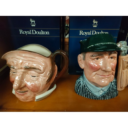 129 - 4 Large Royal Doulton Toby jugs includes Scara Mouche, The Golfer , Captain hook and farmer John wit... 