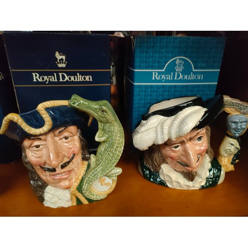 129 - 4 Large Royal Doulton Toby jugs includes Scara Mouche, The Golfer , Captain hook and farmer John wit... 