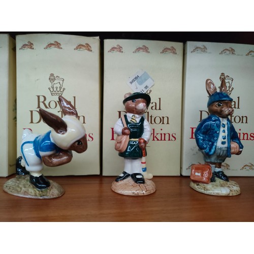 145 - Collection of Royal Doulton bunnykins to include knockout bunnykin , touchdown bunnykin etc with box... 