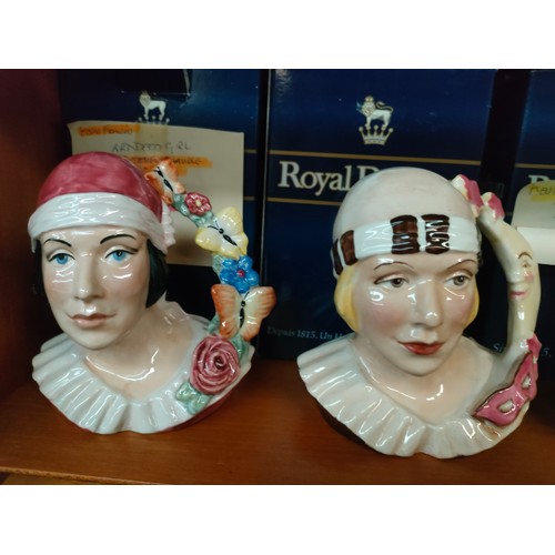 143 - Set of 4 Art deco Kelvin Francis Toby lady jugs with Royal Doulton boxes