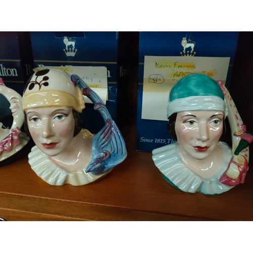 143 - Set of 4 Art deco Kelvin Francis Toby lady jugs with Royal Doulton boxes