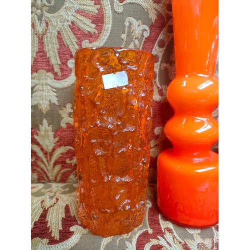 157 - Orange white friars vase together with 2 orange art glass vases