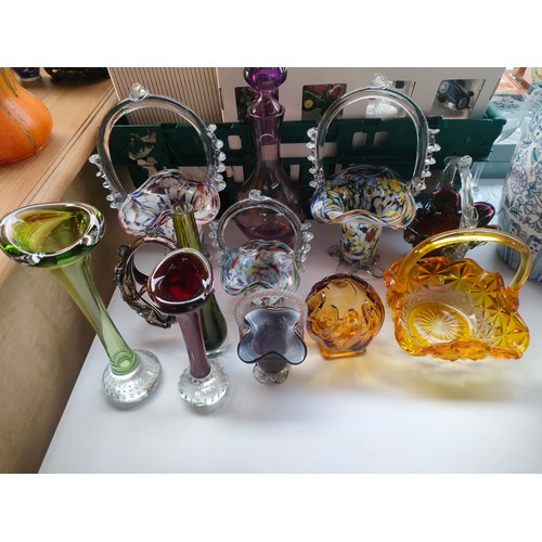 159 - Collection of art glass baskets and vases in Romanian style